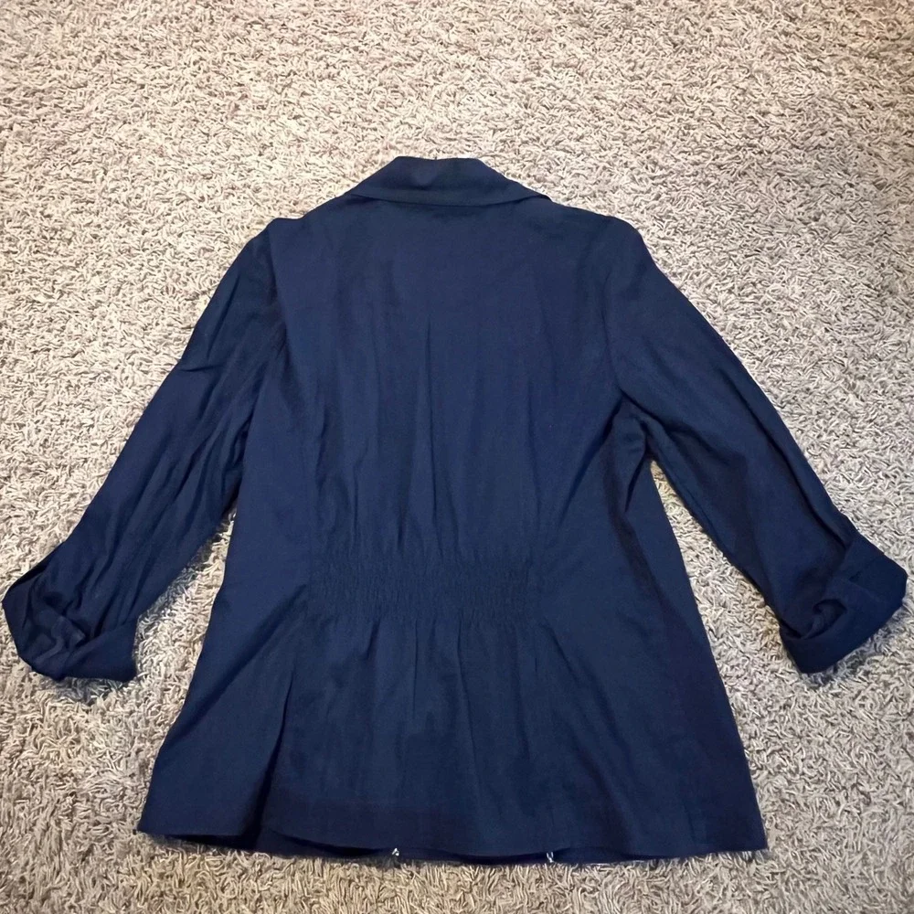 Charter Club‎ Womens Navy Blue Button Front 3/4 Sleeve Utility Jacket Size Large